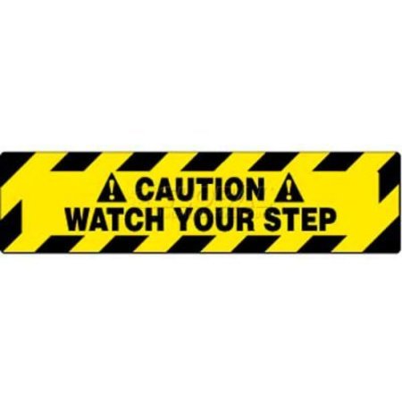 NATIONAL MARKER CO NMC Walk On Floor Sign, Caution Watch Your Step, 6in X 24in, Yellow/Black WFS625